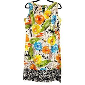 Peter Nygard Size 8 Sheath Dress Linen‎ Blend Floral Art To Wear Abstract Boho